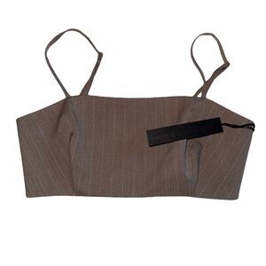 NWT House of Harlow 1960 Office Siren Taupe Pinstripe  Crop Top Small